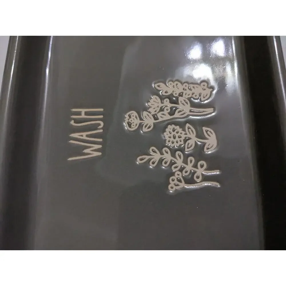 Rae Dunn Soap Dish Wash Gray Floral Wildflowers Flower Ceramic New Embossed